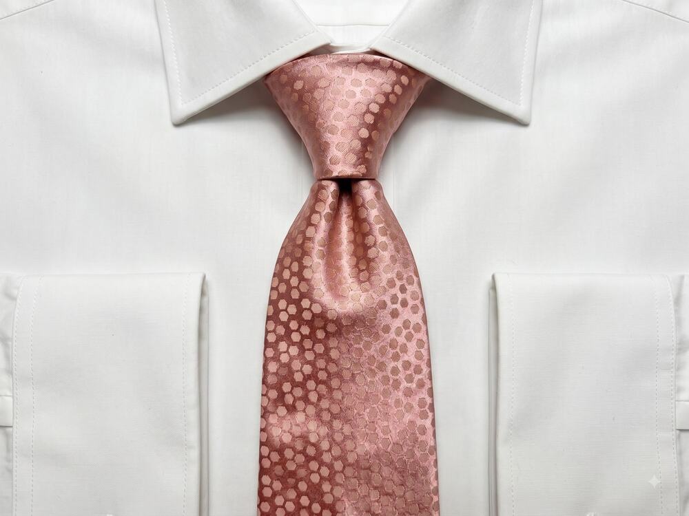 BCBG Attitude Beige Geometric Micro Circle 100% Silk Necktie